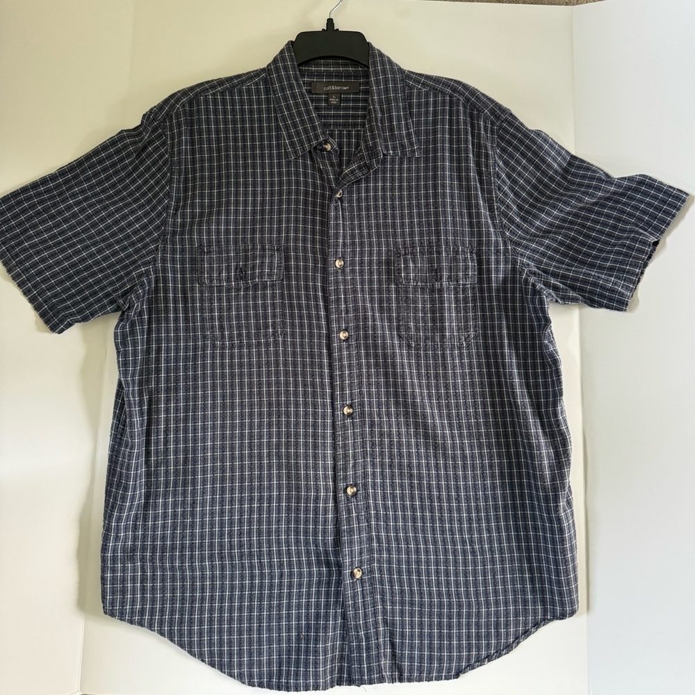 Blue and white striped button up shirt from Craft&barrow , size Large.